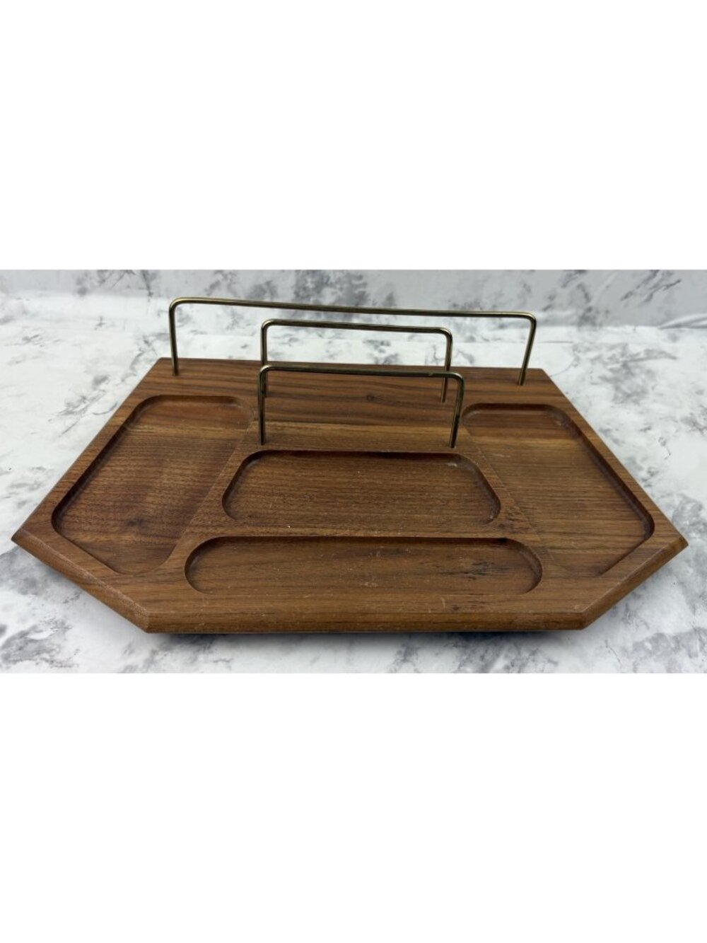 *Vintage Setwell Genuine Walnut Dresser Tray Change Jewelry Accessory Organizer